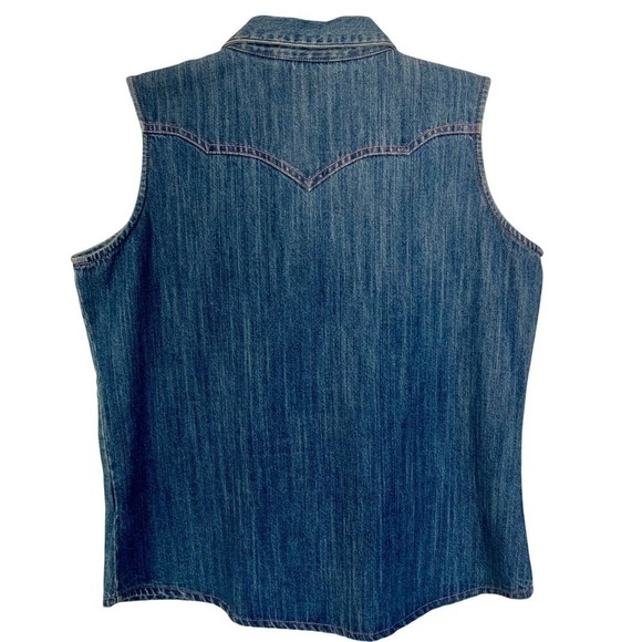 Wrangler Womens Denim Vest Sleeveless Western Style Pink Stitching Size L - Picture 7 of 11